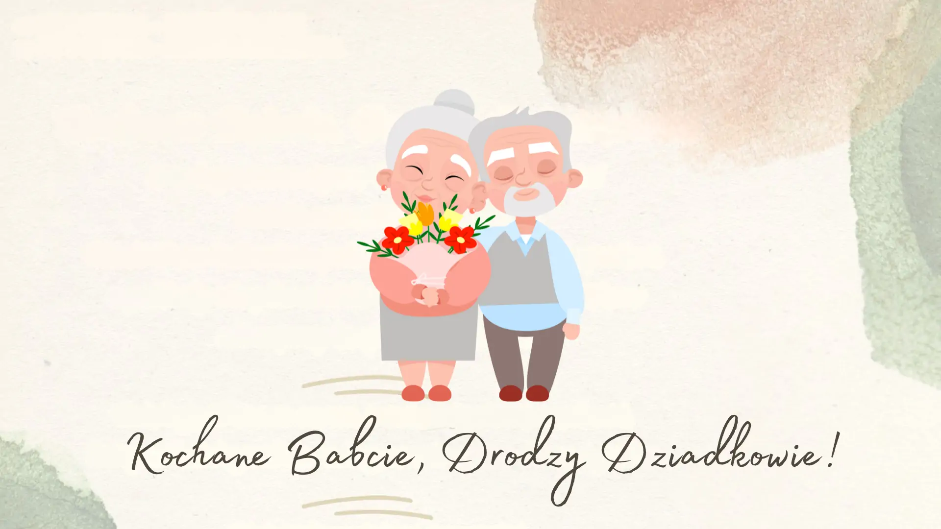 Grafika przedstawia babcię i dziadka oraz napis 